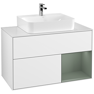 Villeroy and Boch Finion Villeroy and Boch Finion F121GMGF 100cm, cover plate matt white, shelf on the right Olive Matt Lacquer , glossy white lacquer