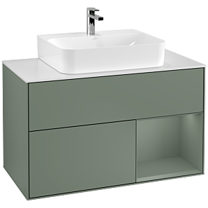 Villeroy et Boch Finion Villeroy et Boch F121GMGM 100cm, plaque de finition blanc mat, étagère à droite Olive Matt Lacquer , Olive Matt Lacquer