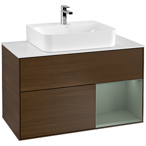 Villeroy et Boch Finion Villeroy et Boch F121GMGN 100cm, plaque de finition blanc mat, étagère à droite Olive Matt Lacquer , placage Olive Matt Lacquer