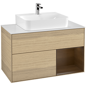 Villeroy et Boch Finion Villeroy et Boch F121GNPC 100cm, plaque de finition blanc mat, étagère droite placage noyer, Oak Veneer