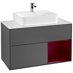 Villeroy und Boch Finion Waschtischunterschrank F121HBGK 100cm, Abdeckplatte weiß matt, Regal rechts Peony, Anthracite matt