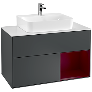 Villeroy et Boch Finion Villeroy et Boch F121HBHG 100cm, plaque de finition blanc mat, étagère à droite Peony , Midnight Blue Matt Lacquer