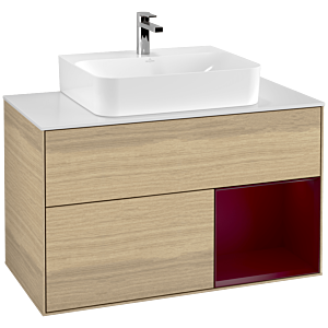 Villeroy et Boch Finion Villeroy et Boch F121HBPC 100cm, plaque de finition blanc mat, étagère à droite Peony , Oak Veneer