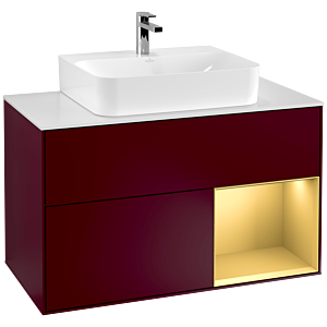 Villeroy and Boch Finion Villeroy and Boch Finion F121HFHB 100cm, cover plate matt white, shelf right matt gold, Peony Matt