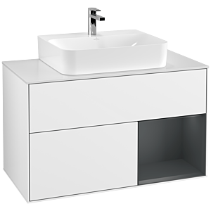 Villeroy et Boch Finion Villeroy et Boch F121HGGF 100cm, plaque de finition blanc mat, étagère à droite Midnight Blue Matt Lacquer , laqué blanc brillant