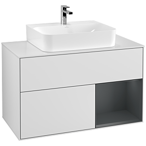 Villeroy et Boch Finion Villeroy et Boch F121HGMT 100cm, plaque de finition blanc mat, étagère à droite Midnight Blue Matt Lacquer , laqué blanc mat
