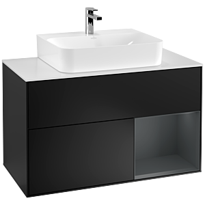 Villeroy et Boch Finion Villeroy et Boch F121HGPD 100cm, plaque de finition blanc mat, étagère à droite Midnight Blue Matt Lacquer , laqué noir mat