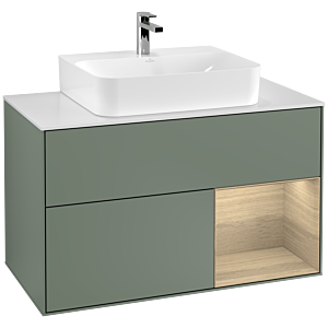 Villeroy et Boch Finion Villeroy et Boch F121PCGM 100cm, plaque de finition blanc mat, étagère à droite Oak Veneer , Olive Matt Lacquer