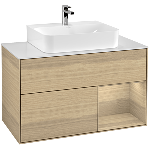 Villeroy et Boch Finion Villeroy et Boch F121PCPC 100cm, plaque de finition blanc mat, étagère à droite Oak Veneer , Oak Veneer