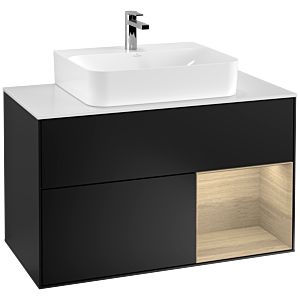 Villeroy et Boch Finion Villeroy et Boch F121PCPD 100cm, plaque de finition blanc mat, étagère à droite Oak Veneer , laqué noir mat