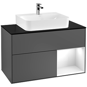 Villeroy et Boch Finion Villeroy et Boch F122GFGK 100cm, plaque de finition noir mat, étagère à droite laqué blanc brillant, anthracite mat