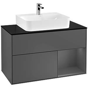 Villeroy und Boch Finion Waschtischunterschrank F122GKGK 100cm, Abdeckplatte black matt, Regal rechts Anthracite matt, Anthracite matt