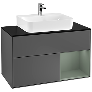 Villeroy et Boch Finion Villeroy et Boch F122GMGK 100cm, plaque de finition noir mat, étagère à droite Olive Matt Lacquer , anthracite mat