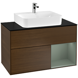 Villeroy et Boch Finion Villeroy et Boch F122GMGN 100cm, plaque de finition noir mat, étagère à droite Olive Matt Lacquer , placage Olive Matt Lacquer