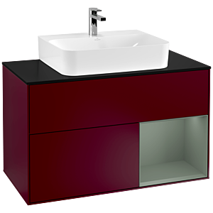 Villeroy et Boch Finion Villeroy et Boch F122GMHB 100cm, plaque de finition noir mat, étagère à droite Olive Matt Lacquer , Peony Matt