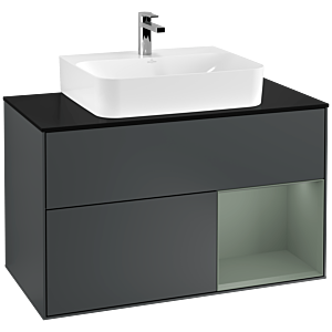 Villeroy et Boch Finion Villeroy et Boch F122GMHG 100cm, plaque de finition noir mat, étagère à droite Olive Matt Lacquer , Midnight Blue Matt Lacquer