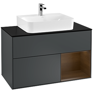 Villeroy et Boch Finion Villeroy et Boch F122GNHG 100cm, couvercle noir mat, étagère droite placage noyer, Midnight Blue Matt Lacquer