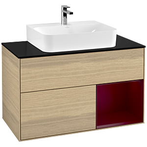 Villeroy und Boch Finion Waschtischunterschrank F122HBPC 100cm, Abdeckplatte black matt, Regal rechts Peony, Oak Veneer