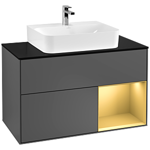 Villeroy et Boch Finion Villeroy et Boch F122HFGK 100cm, plaque de finition noir mat, étagère droite or mat, anthracite mat