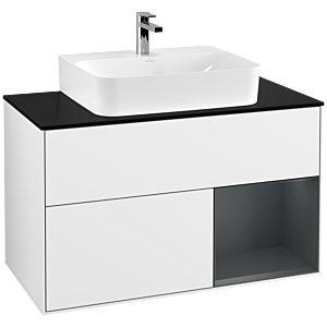 Villeroy et Boch Finion Villeroy et Boch F122HGGF 100cm, plaque de finition noir mat, étagère à droite Midnight Blue Matt Lacquer , laqué blanc brillant