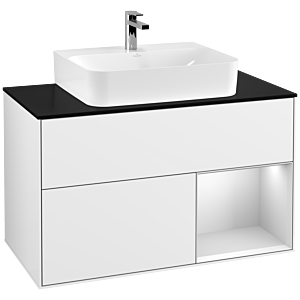 Villeroy and Boch Finion Villeroy and Boch Finion F122MTGF 100cm, cover plate black matt, shelf on the right white matt lacquer, glossy white lacquer