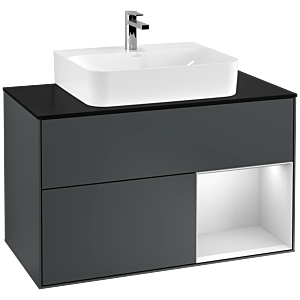 Villeroy et Boch Finion Villeroy et Boch F122MTHG 100cm, plaque de finition noir mat, étagère à droite laqué blanc mat, Midnight Blue Matt Lacquer