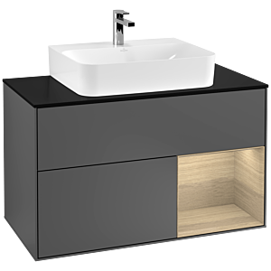 Villeroy et Boch Finion Villeroy et Boch F122PCGK 100cm, plaque de finition noir mat, étagère à droite Oak Veneer , anthracite mat