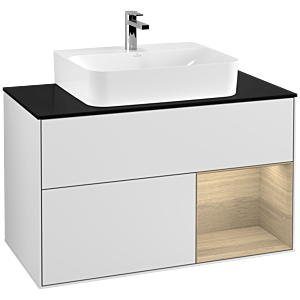 Villeroy et Boch Finion Villeroy et Boch F122PCMT 100cm, plaque de finition noir mat, étagère à droite Oak Veneer , laqué blanc mat