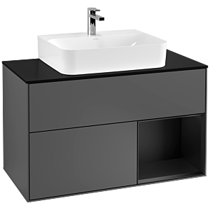 Villeroy et Boch Finion Villeroy et Boch F122PDGK 100cm, plaque de finition noir mat, étagère à droite laqué noir mat, anthracite mat