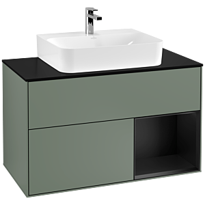 Villeroy et Boch Finion Villeroy et Boch F122PDGM 100cm, plaque de finition noir mat, étagère à droite laqué noir mat, Olive Matt Lacquer