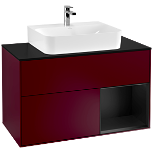 Villeroy et Boch Finion Villeroy et Boch F122PDHB 100cm, plaque de finition noir mat, étagère à droite laqué noir mat, Peony Matt