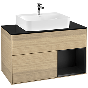 Villeroy et Boch Finion Villeroy et Boch F122PDPC 100cm, plaque de finition noir mat, étagère à droite laqué noir mat, Oak Veneer