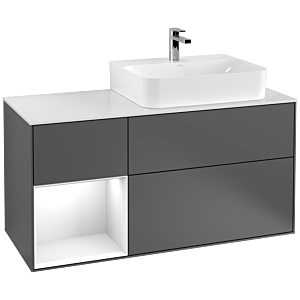 Villeroy and Boch Finion Villeroy and Boch Finion F141GFGK 120cm, cover plate glass white matt, shelf left glossy white lacquer, anthracite matt