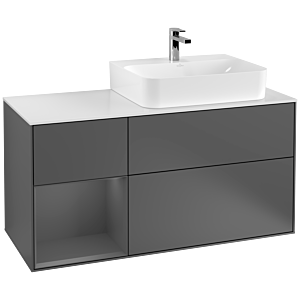Villeroy und Boch Finion Waschtischunterschrank F141GKGK 120cm, Abdeckplatte glass white Matt, Regal links Anthracite matt, Anthracite matt
