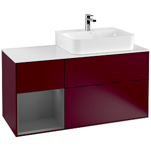 Villeroy und Boch Finion Waschtischunterschrank F141GKHB 120cm, Abdeckplatte glass white Matt, Regal links Anthracite matt, Peony Matt