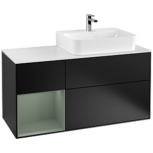 Villeroy et Boch Finion Villeroy et Boch F141GMPD 120cm, plaque de recouvrement verre blanc mat, étagère gauche Olive Matt Lacquer , laqué noir mat