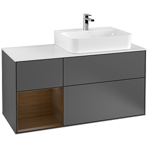 Villeroy and Boch Finion Villeroy and Boch Finion F141GNGK 120cm, cover plate glass white matt, shelf left walnut veneer, anthracite matt