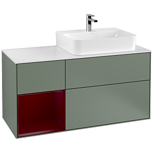 Villeroy et Boch Finion Villeroy et Boch F141HBGM 120cm, plaque de recouvrement en verre blanc mat, étagère à gauche Peony , Olive Matt Lacquer