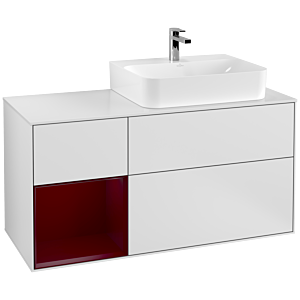 Villeroy et Boch Finion Villeroy et Boch F141HBMT 120cm, plaque de recouvrement verre blanc mat, étagère gauche Peony , laqué blanc mat