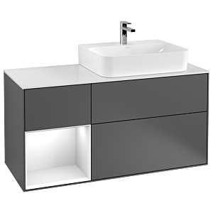 Villeroy and Boch Finion Villeroy and Boch Finion F141MTGK 120cm, cover plate glass white matt, shelf left white matt lacquer, anthracite matt
