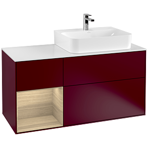 Villeroy et Boch Finion Villeroy et Boch F141PCHB 120cm, plaque de recouvrement en verre blanc mat, étagère à gauche Oak Veneer , Peony Matt