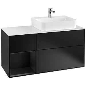 Villeroy et Boch Finion Villeroy et Boch F141PDPD 120cm, couvercle en verre blanc mat, étagère gauche laqué noir mat, laqué noir mat