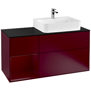 Villeroy und Boch Finion Waschtischunterschrank F142HBHB 120cm, Abdeckplatte Glass Black Matt, Regal links Peony, Peony Matt