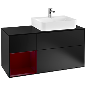 Villeroy und Boch Finion Waschtischunterschrank F142HBPD 120cm, Abdeckplatte Glass Black Matt, Regal links Peony, Black matt lacquer