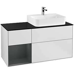 Villeroy et Boch Finion Villeroy et Boch F142HGMT 120cm, plaque de recouvrement verre noir mat, étagère gauche Midnight Blue Matt Lacquer , laqué blanc mat