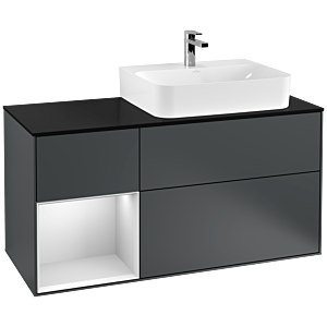 Villeroy et Boch Finion Villeroy et Boch F142MTHG 120cm, couvercle en verre noir mat, étagère gauche laqué blanc mat, minuit Blue Matt Lacquer