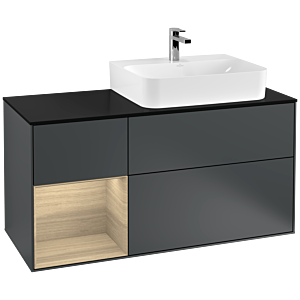 Villeroy et Boch Finion Villeroy et Boch F142PCHG 120cm, plaque de recouvrement verre noir mat, étagère gauche Oak Veneer , minuit Blue Matt Lacquer