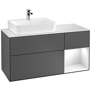 Villeroy und Boch Finion Waschtischunterschrank F151GFGK 120cm, Abdeckplatte white matt, Regal rechts Glossy white lacquer, Anthracite matt