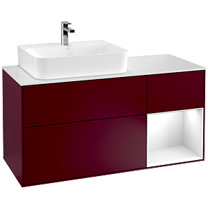 Villeroy und Boch Finion Waschtischunterschrank F151GFHB 120cm, Abdeckplatte white matt, Regal rechts Glossy white lacquer, Peony Matt