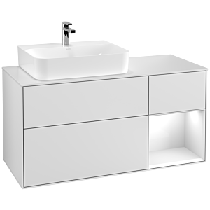 Villeroy und Boch Finion Waschtischunterschrank F151GFMT 120cm, Abdeckplatte white matt, Regal rechts Glossy white lacquer, White matt lacquer